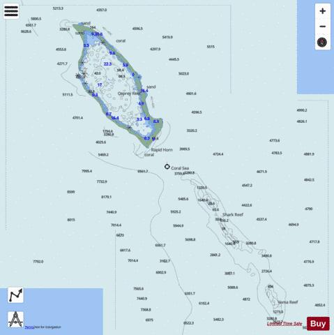 Coral Sea - Osprey Reef and Shark Reef Marine Chart - Nautical Charts App
