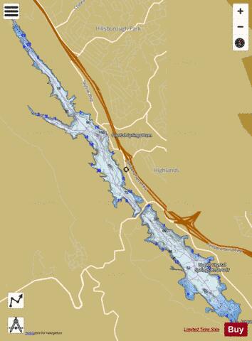 Upper + Lower Crystal Springs Reservoir depth contour Map - i-Boating App
