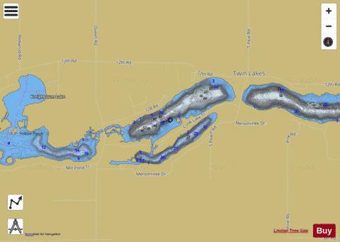 Holem Lake + Cook Lake depth contour Map - i-Boating App