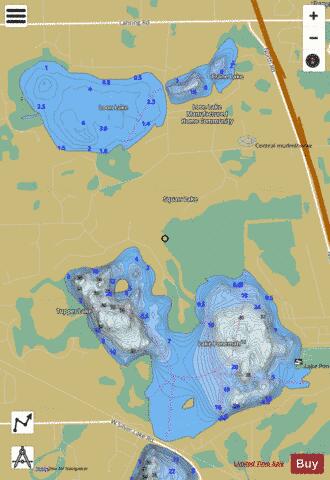 Ponemah + Squaw + Loon + Little Mud Lake depth contour Map - i-Boating App