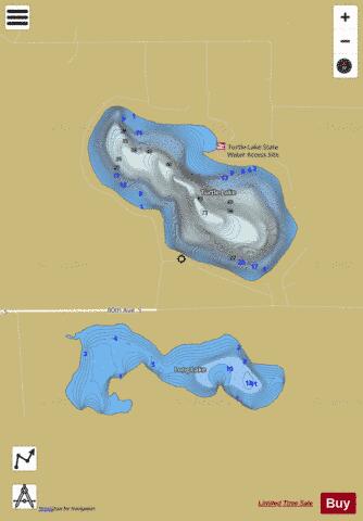 Long Lake + Turtle Lake depth contour Map - i-Boating App