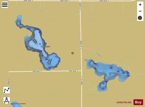 Lake Three + Lake Two depth contour Map - i-Boating App