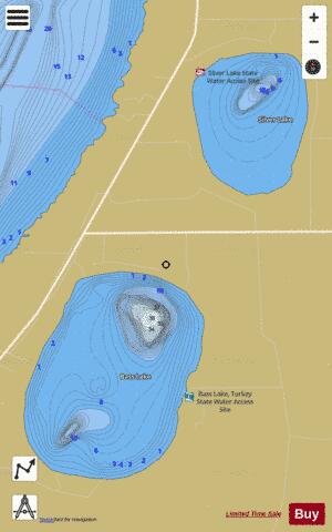 Silver + Bass Lake depth contour Map - i-Boating App