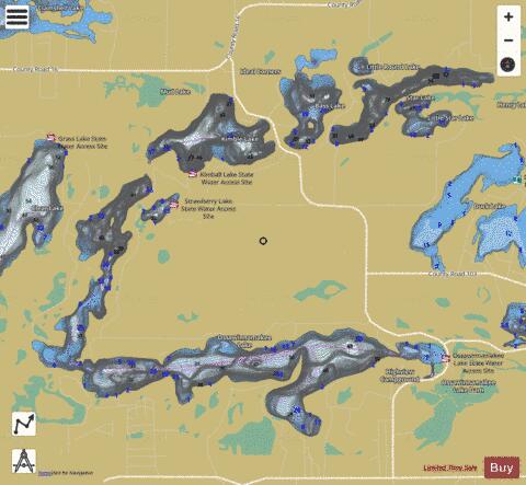 Bass Lake + Kimble Lake + Little Bass Lake + Little Round Lake + Little Star Lak depth contour Map - i-Boating App