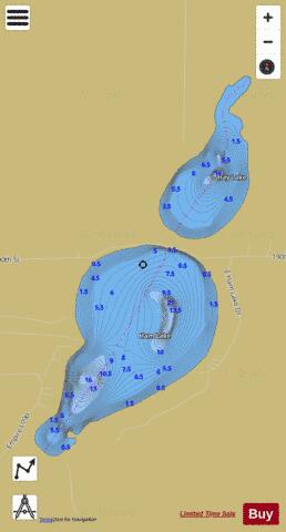 Ham & Hay Lakes depth contour Map - i-Boating App