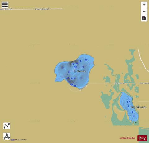 Rice Lake depth contour Map - i-Boating App