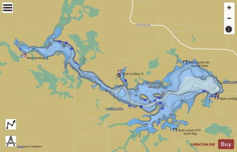 Caldron Falls Reservoir Lake depth contour Map - i-Boating App