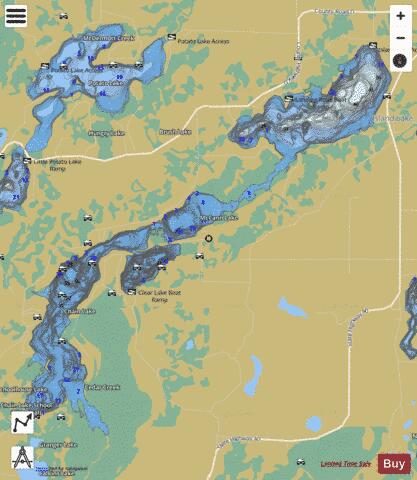 Clear Lake + Chain Lake + Island Lake depth contour Map - i-Boating App