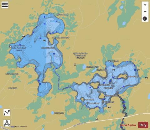 Teal Lake + Lost Land Lake depth contour Map - i-Boating App