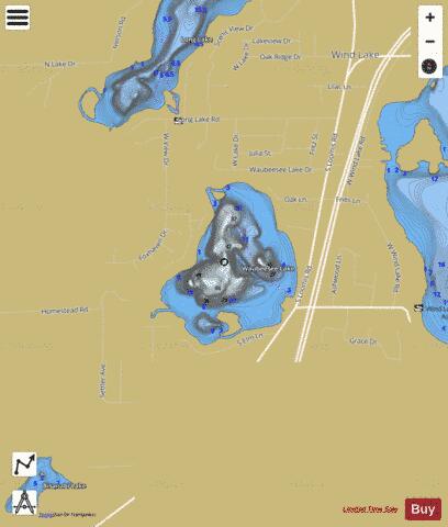 Waubeesee Lake depth contour Map - i-Boating App