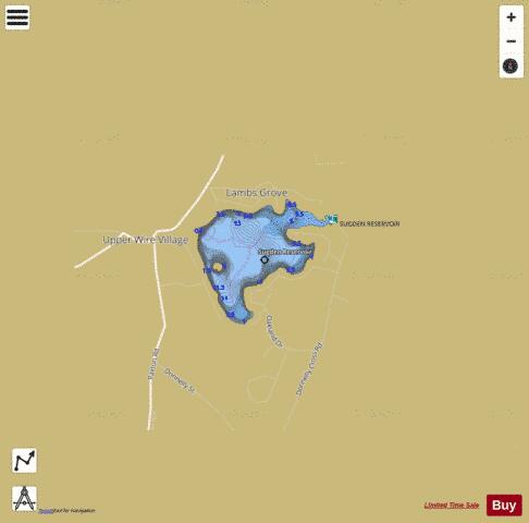 Sugden Reservoir depth contour Map - i-Boating App