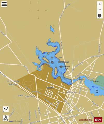 Millsboro Pond depth contour Map - i-Boating App