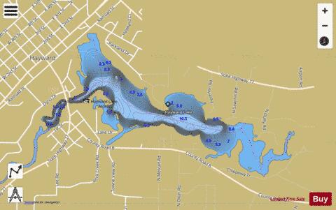 Hayward Lake depth contour Map - i-Boating App