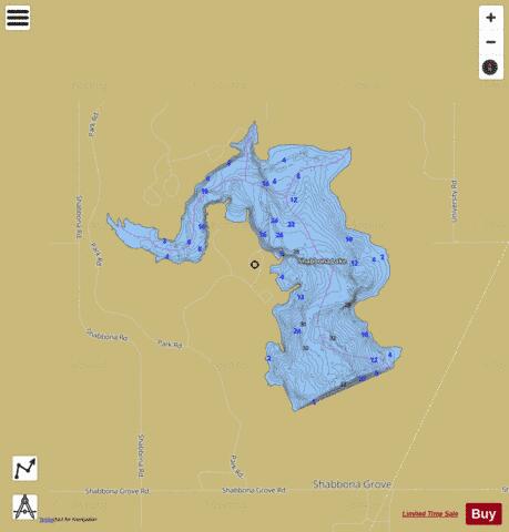 Shabbona Lake depth contour Map - i-Boating App