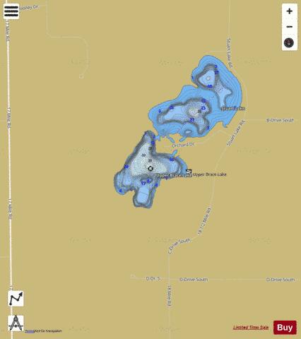 Upper Brace Lake depth contour Map - i-Boating App
