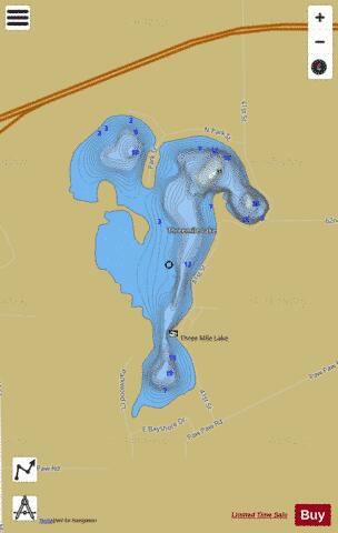 Threemile Lake depth contour Map - i-Boating App