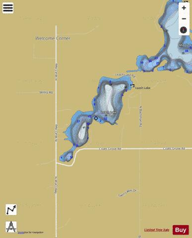 Leach Lake depth contour Map - i-Boating App