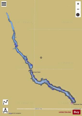 Whitman Dam depth contour Map - i-Boating App