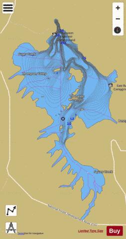 Thompson Reservoir depth contour Map - i-Boating App