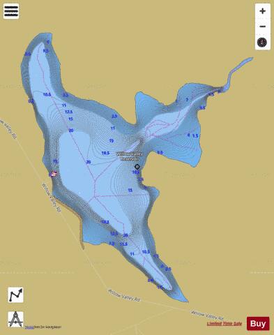 Willow Valley Reservoir depth contour Map - i-Boating App