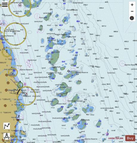 Great Barrier Reef - Dunk Island to Flora Pass Marine Chart - Nautical Charts App
