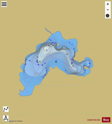 Beveridge Lake depth contour Map - i-Boating App