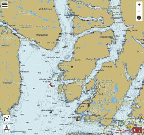 Channels Vicinity of\chenaux proximité de Milbanke Sound (Part 1 of 2) Marine Chart - Nautical Charts App