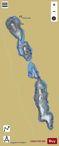 Lower Scott + Upper Scott Lake depth contour Map - i-Boating App