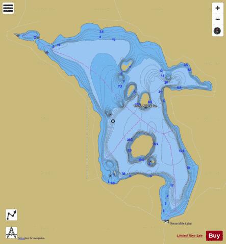 Three Mile Lake A depth contour Map - i-Boating App