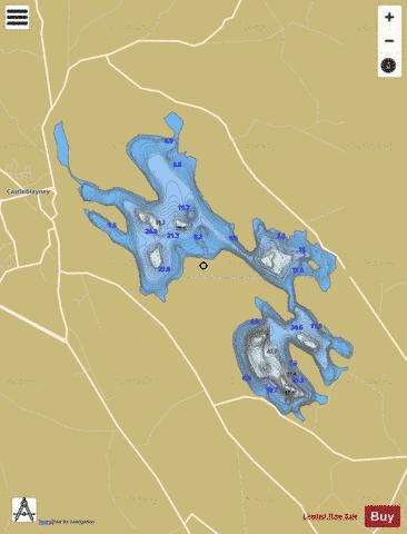 Muckno ( Lough ) or Blayney Castle Lake depth contour Map - i-Boating App
