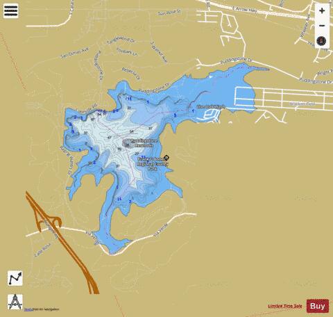 Puddingstone Reservoir depth contour Map - i-Boating App