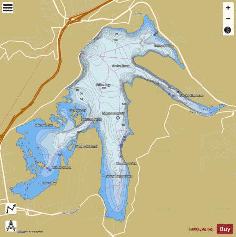 Dillon Reservoir depth contour Map - i-Boating App