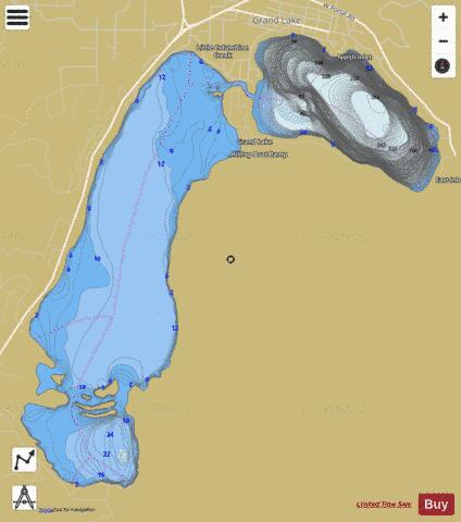 Shadow Mountain Lake + Grand Lake depth contour Map - i-Boating App