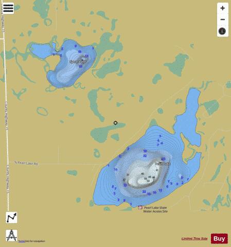 Pearl Lake + Spear Lake depth contour Map - i-Boating App