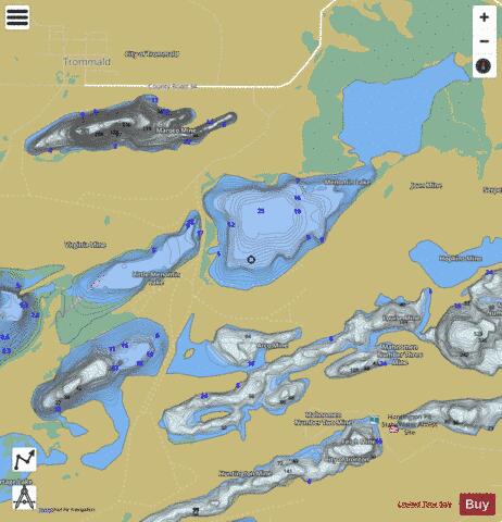 June Lake + Little Menomin Lake + Menomin Lake depth contour Map - i-Boating App