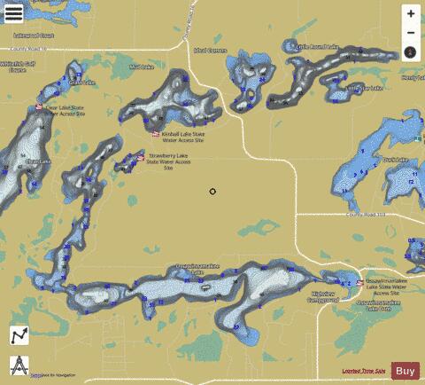 Bass Lake + Kimble Lake + Little Round Lake + Little Star Lake + Ossawinnamakee depth contour Map - i-Boating App