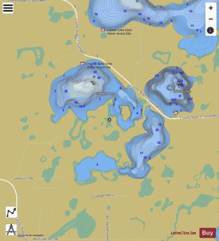Crooked Lake + depth contour Map - i-Boating App