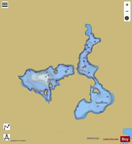 Beartrap Lake + Thunder Lake depth contour Map - i-Boating App