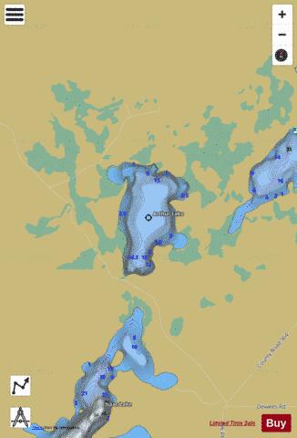 Arthur Lake depth contour Map - i-Boating App