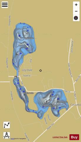 Lower Cassadaga Lake + Upper Cassadaga Lake + Middle Cassadaga Lake depth contour Map - i-Boating App