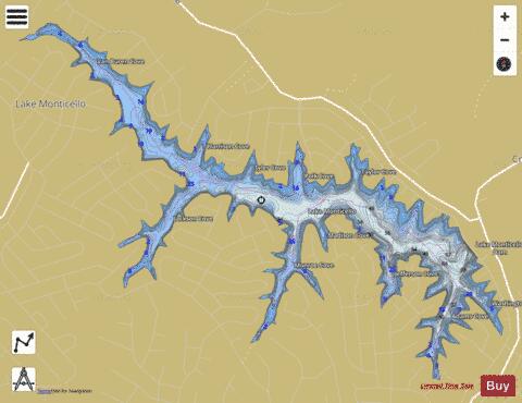Lake Monticello depth contour Map - i-Boating App