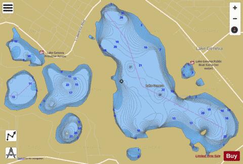 Lake Geneva depth contour Map - i-Boating App