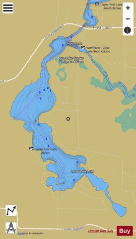 Lower Post Lake depth contour Map - i-Boating App