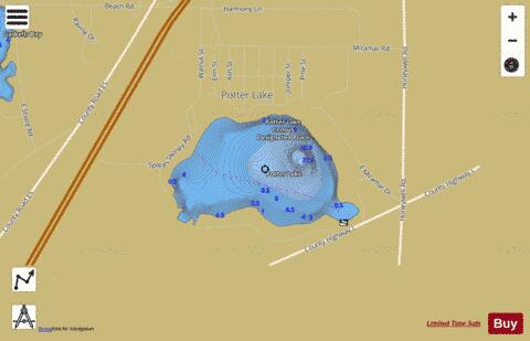 Potters Lake depth contour Map - i-Boating App
