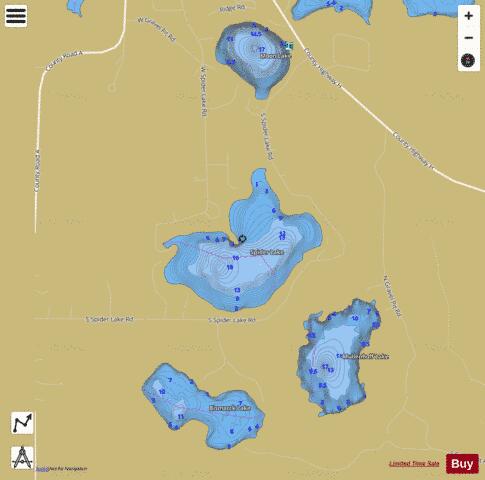 Spider Lake B depth contour Map - i-Boating App