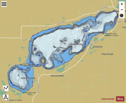 Twin Lakes depth contour Map - i-Boating App