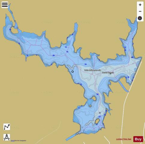 Twin Oak Reservoir depth contour Map - i-Boating App
