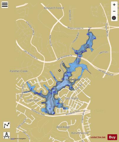 Lake Woodlands depth contour Map - i-Boating App