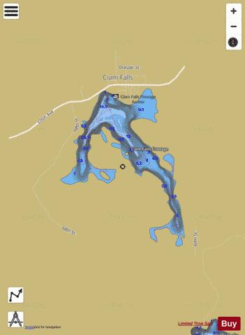 Clam Falls Flowage depth contour Map - i-Boating App
