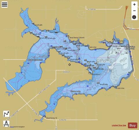 Clinton Lake Reservoir depth contour Map - i-Boating App